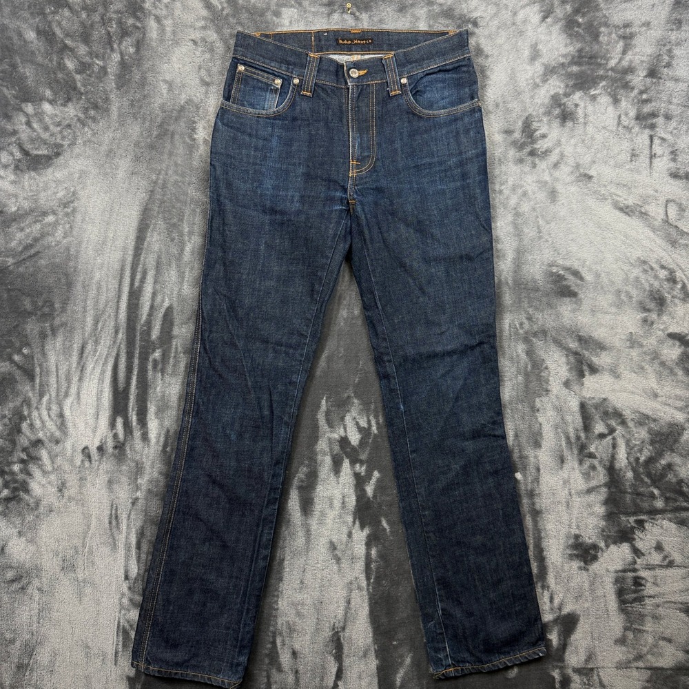 Nudie Jeans Co Slim Jim Mens 30x34 Blue Dry Japan Rigid Denim Straight Jeans
